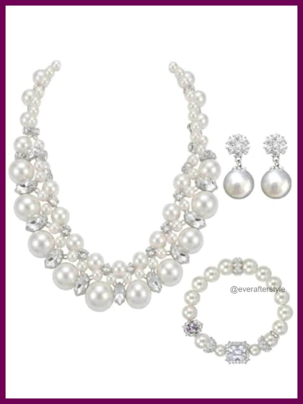 Faux Pearl Jewelry Set - Necklace, Earrings, Bracelet for Wedding Bridal Shower